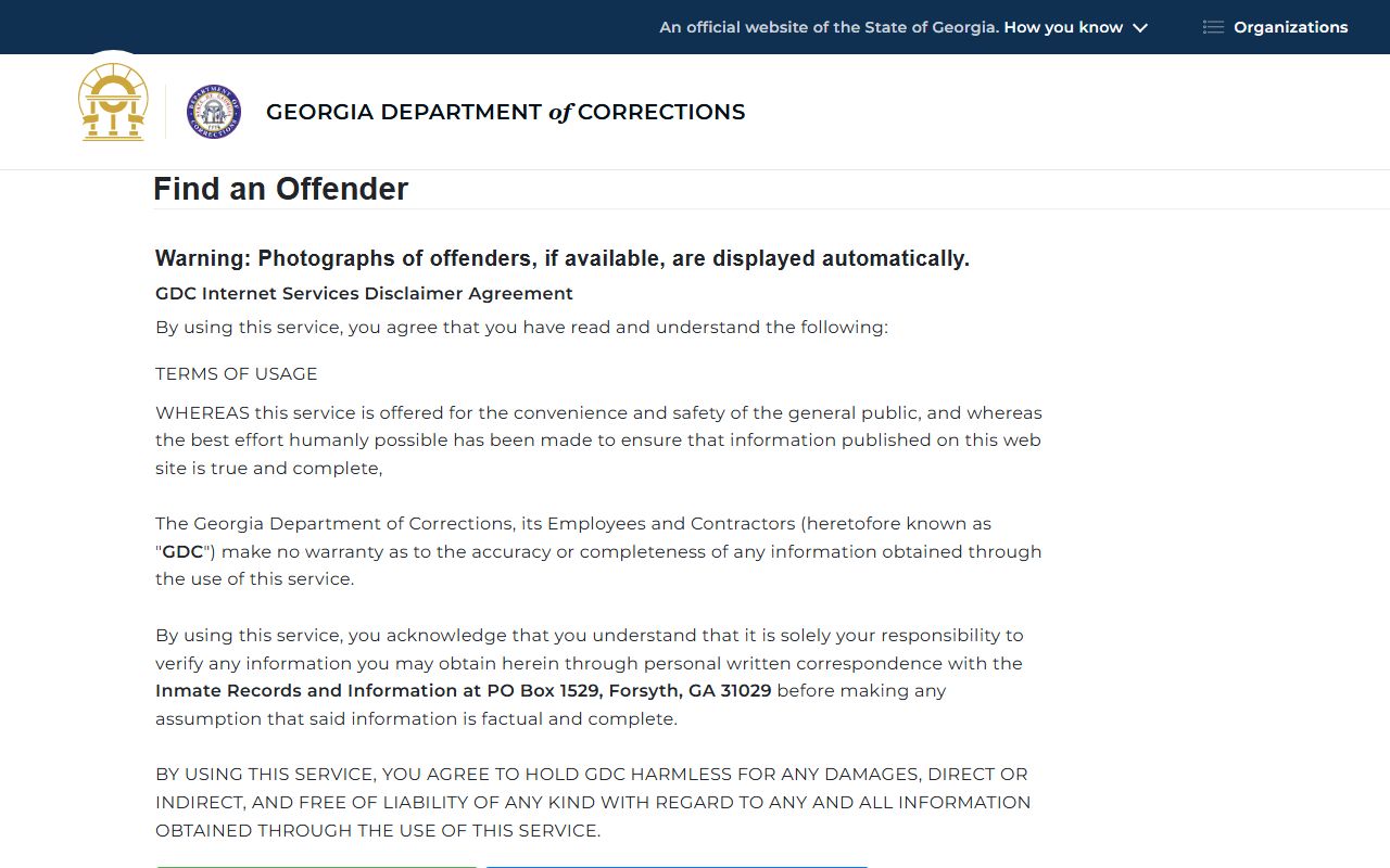 Georgia GDC offender query for Towns County inmate records after sentencing
