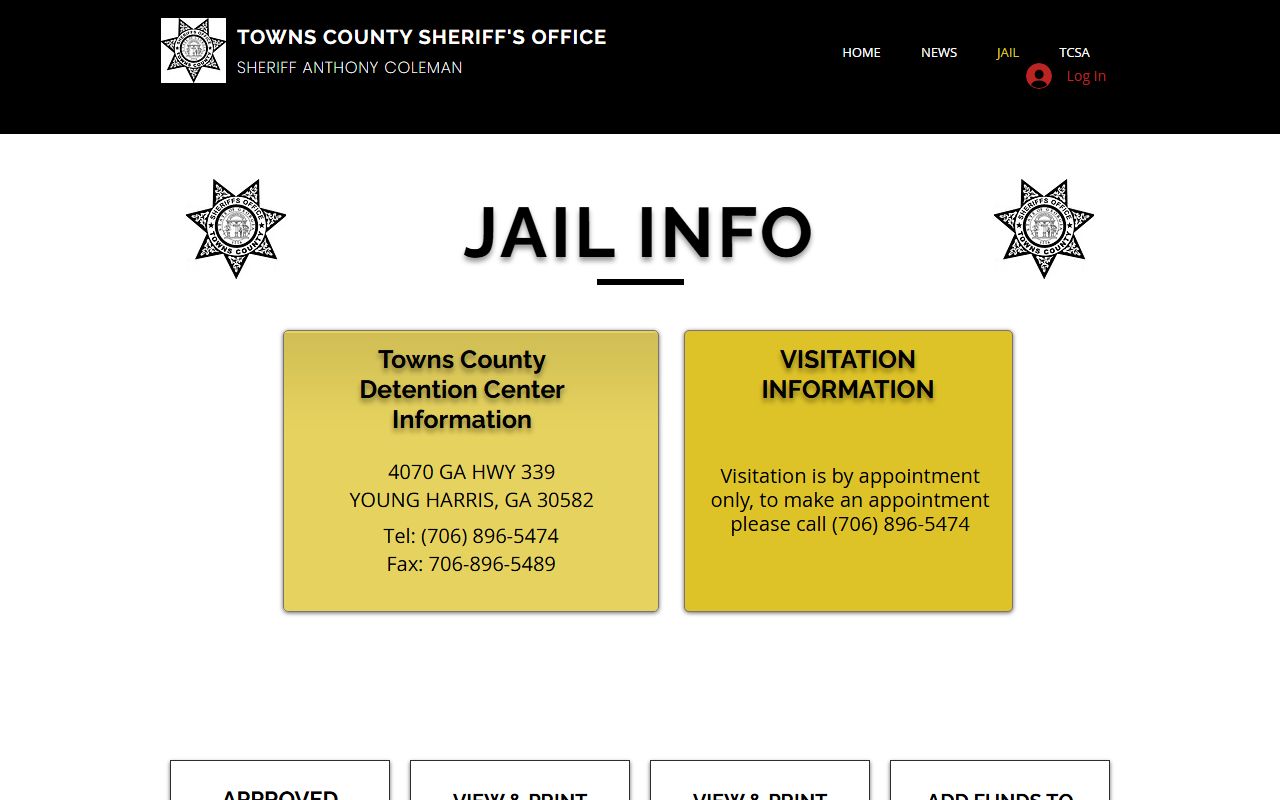 Towns County inmate records jail page with detention center information